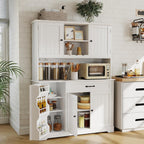 Gizoon Tall Kitchen Storage Cabinet With Door And Shelves, 67" Kitchen Pantry Cabinet Large Coffee Bar Hutch With Storage For Dining Room, Painted White