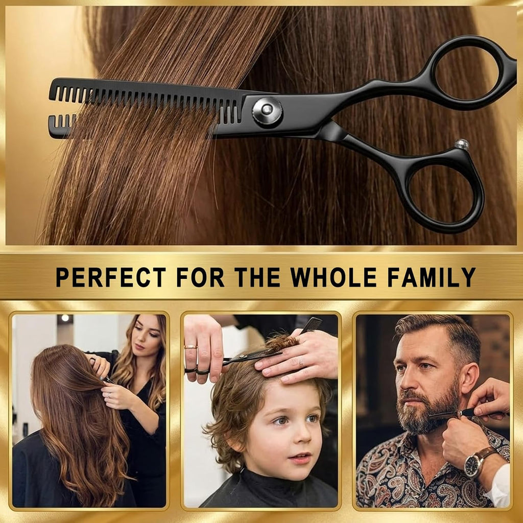 Hair Cutting Scissors & Shears Kit - 20-Piece Professional Hairdressing Tools Set For Barber Salon Home Thinning Scissors, Straight Razor, Comb, Clips, Cape, Hair Styling & Trimming For Men Women Kids