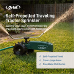 Orbit Traveling Tractor Water Sprinkler - Self-Propelled Traveling Sprinkler For Wide Lawn Coverage - Cast-Iron Body With Adjustable Coverage - Three-Speed - Automatic Shut Off - 58322