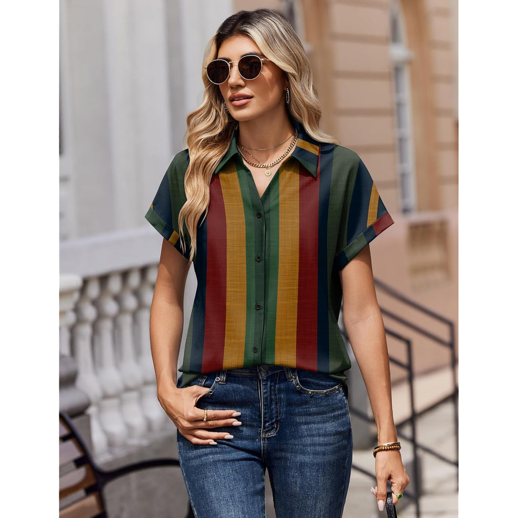 Womens Tops Short Sleeve Shirts Button Down Casual Blouses V Neck Outfits Summer Spring Clothes 2026