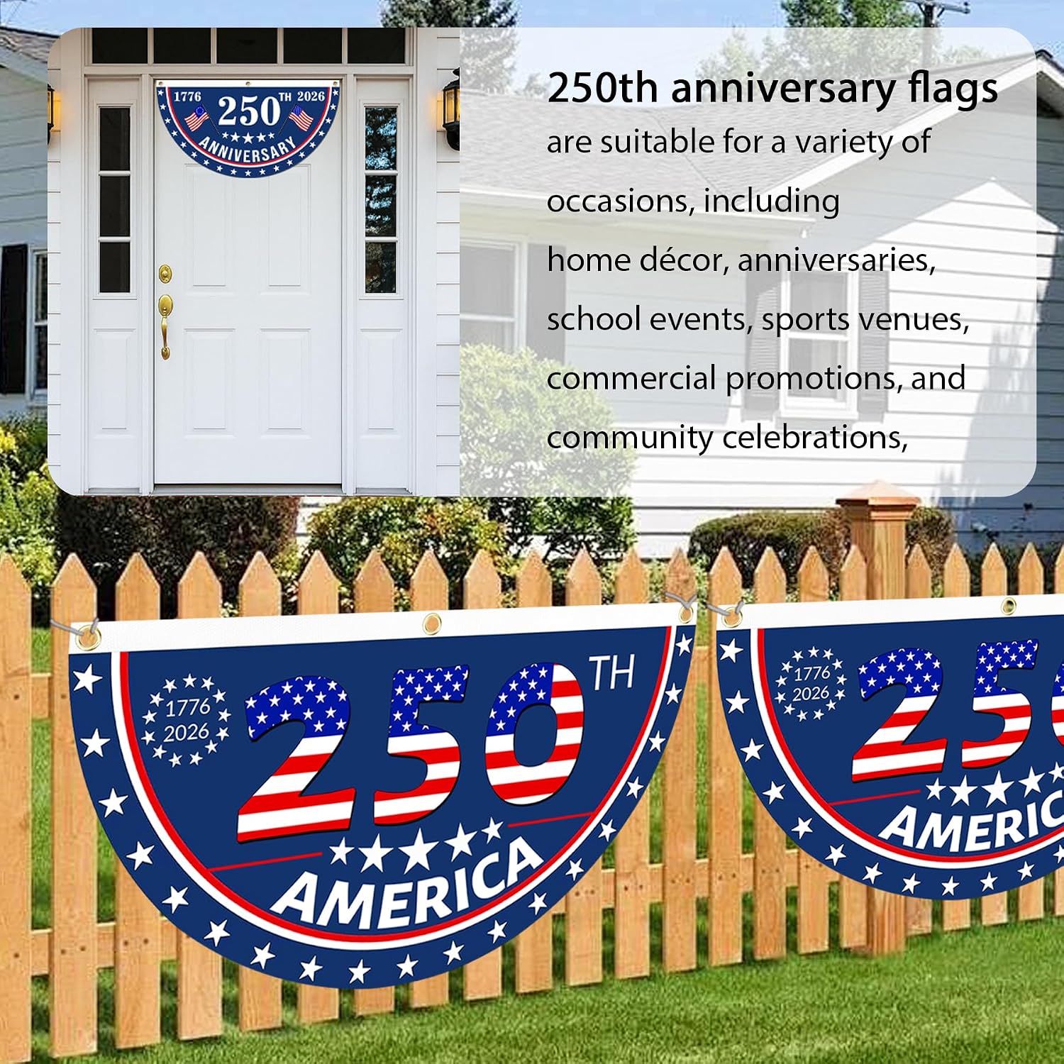 2Pcs Usa Anniversary 250Th Flag, 1.5X3 Ft Anniversary Fan Flags, Yard Signs Hanging Decor For Outdoor, Front Door, Porch, Welcome Backdrop With Brass Grommets (Style 1)