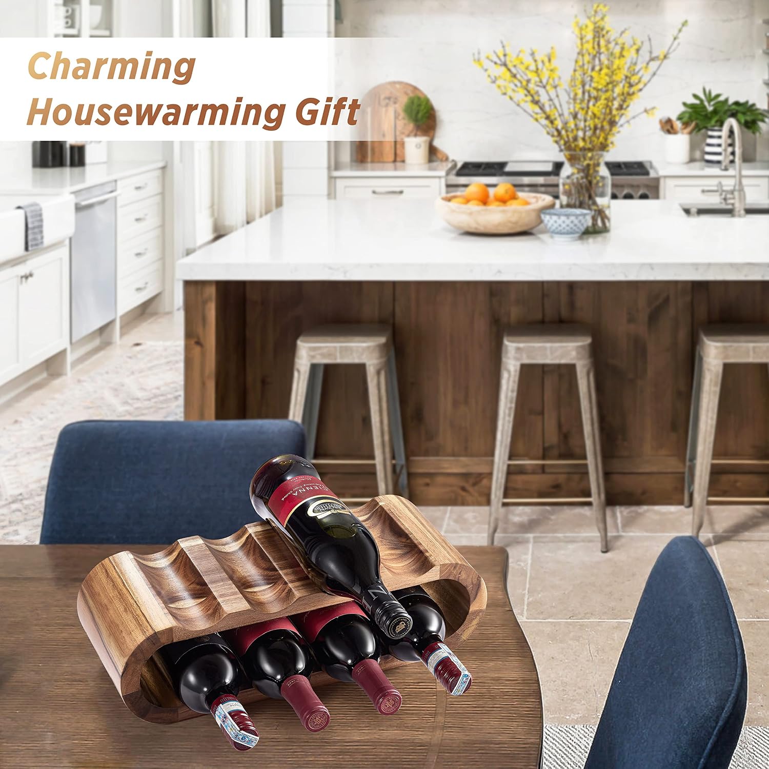Bluewest Wooden Countertop Wine Rack – 8-Bottle Acacia Wine Holder Stand – Freestanding Wine Storage – Great For Home Decor No Assembly Required