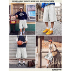 Baggy Sweat Shorts Men Wide Leg, Cotton Gym Shorts Zipper Pocket Long Below Knee, Oversized Loose Y2K Casual Athletic