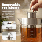Viante Alba Electric Tea Kettle With Infuser, No Plastic, 1.5L | Borosilicate Glass & 304 Stainless Steel Construction. 4 Temp Presets, Keep-Warm, Cordless, Auto Shut-Off