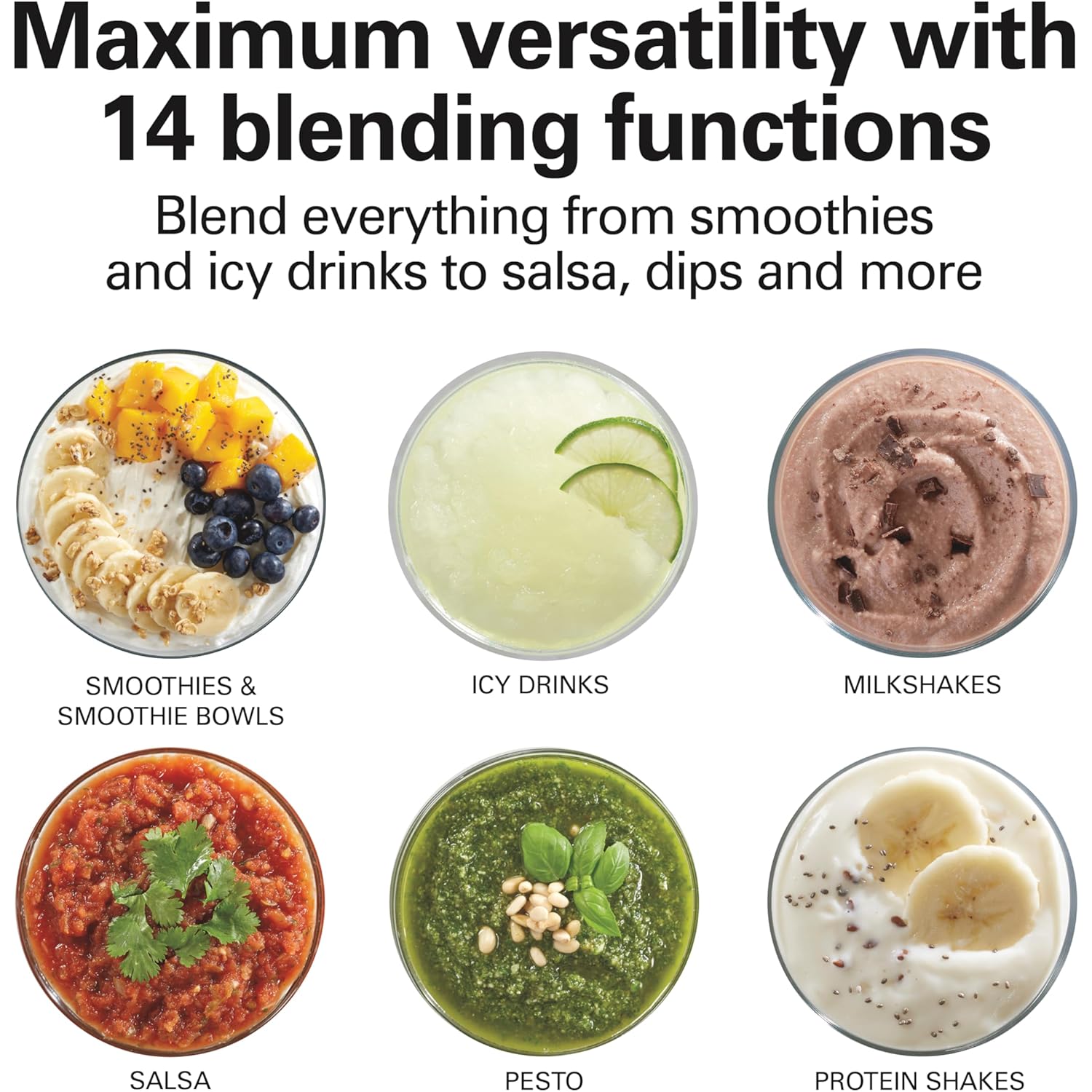 Hamilton Beach Wave Crusher Blender For Smoothies With 40 Oz Glass Jar and 14 Functions, Ice Sabre Blades & 700 Watts for Consistently Smooth Results, Black + Stainless Steel (54221)