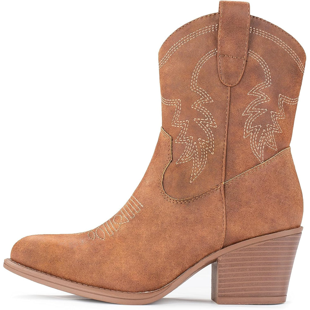 Cowboy Boots For Women Ankle Cowgirl Booties Wide Mid Calf Pointed Toe Western Boots Short Chunky Classic Booties