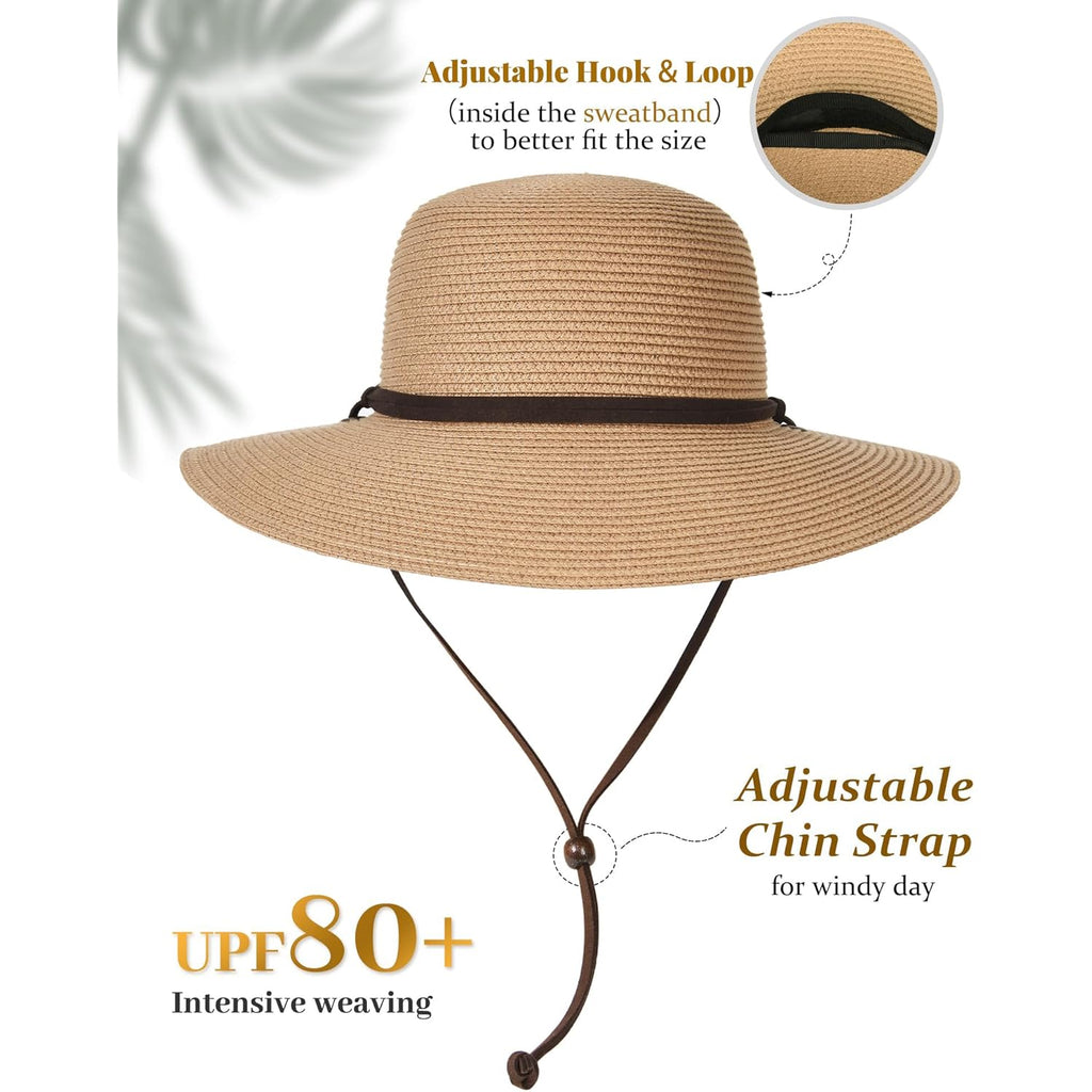 FURTALK Womens Wide Brim Sun Hat with Wind Lanyard UPF Summer Straw Sun Hats for Women