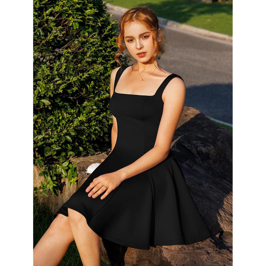 Women's Sexy Sleeveless Square Neck Mini Dress Bodycon Party Club Tank Short Dresses