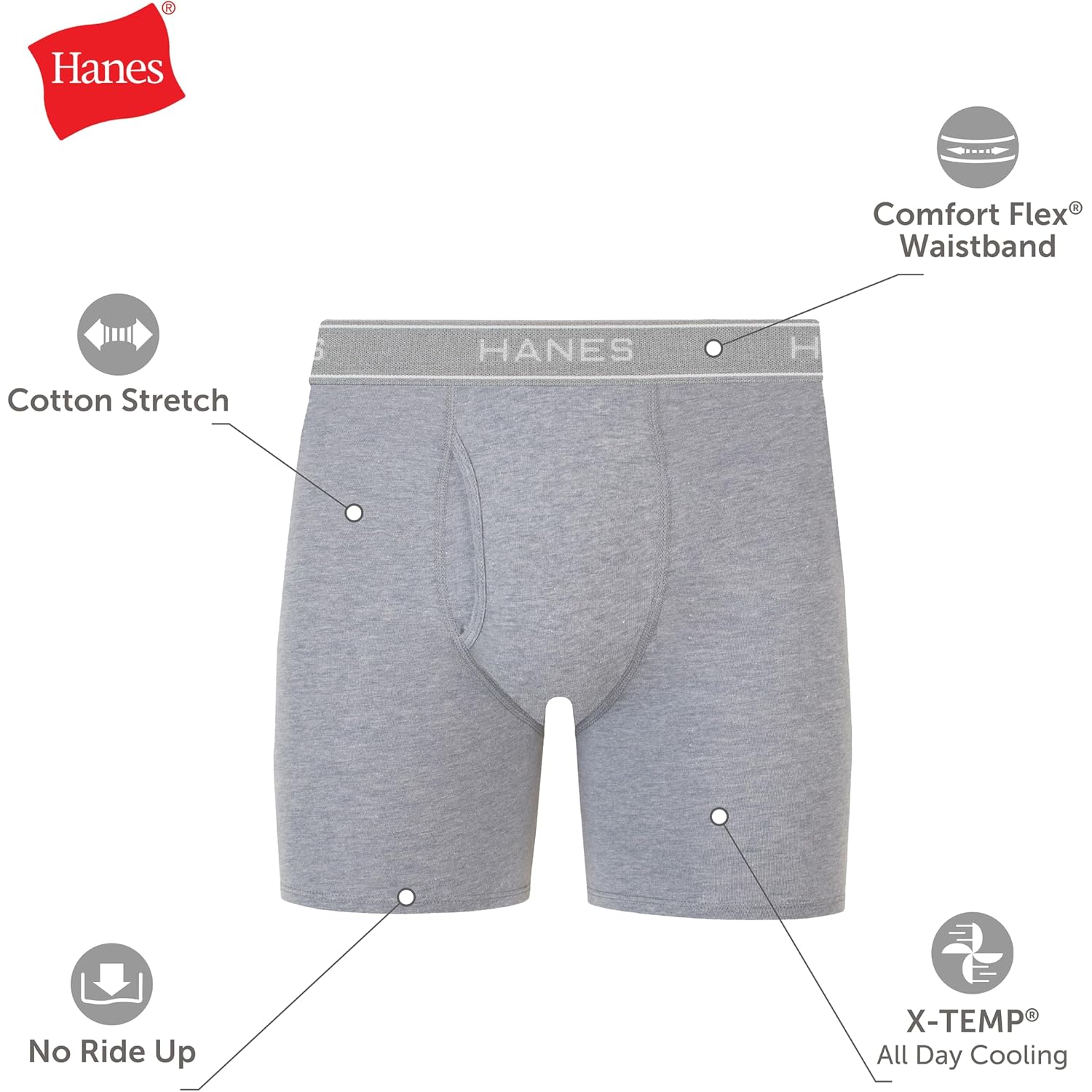 Hanes Mens Underwear Boxer Briefs Pack, Cool & Breathable Cotton Moisture-Wicking Underwear For Men, No Ride Up