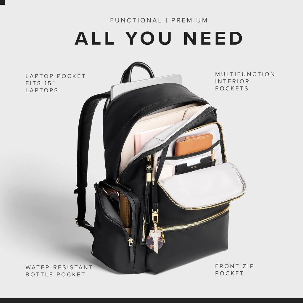 Tumi - Voyageur Celina Backpack - Women'S Work And Travel Bag - 16.0" X 10.6" X 6.5" - Holds Up To 16" Laptop - Black & Gold Hardware