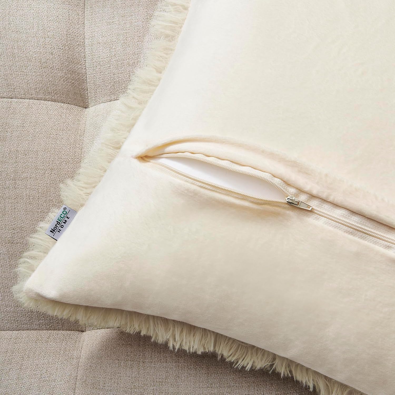 Luxury Soft Faux Fur Fleece Cushion Cover Pillowcase Decorative Throw Pillows Covers, No Pillow Insert, 18" X 18" Inch, Beige, 2 Pack