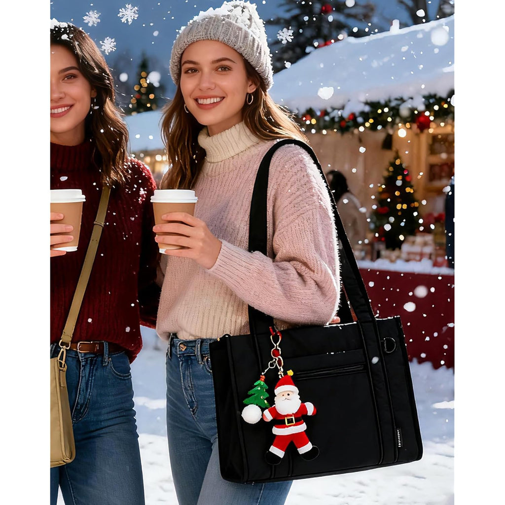 BAGSMART Boxy Tote Bag for Women, Crossbody Bag with Zipper, Crush Bow Purses for Travel Work College