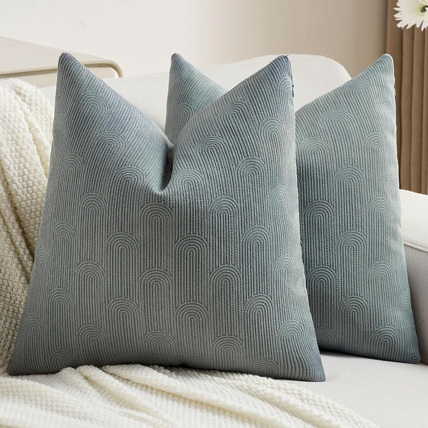 Pack Of 2 Chenille Decorative Throw Pillow Covers 18X18 Inch,Soft Cozy Striped Geometric Patterns Cushion Case,Modern Home Decor For Couch Bed Living Room,Dark Grey