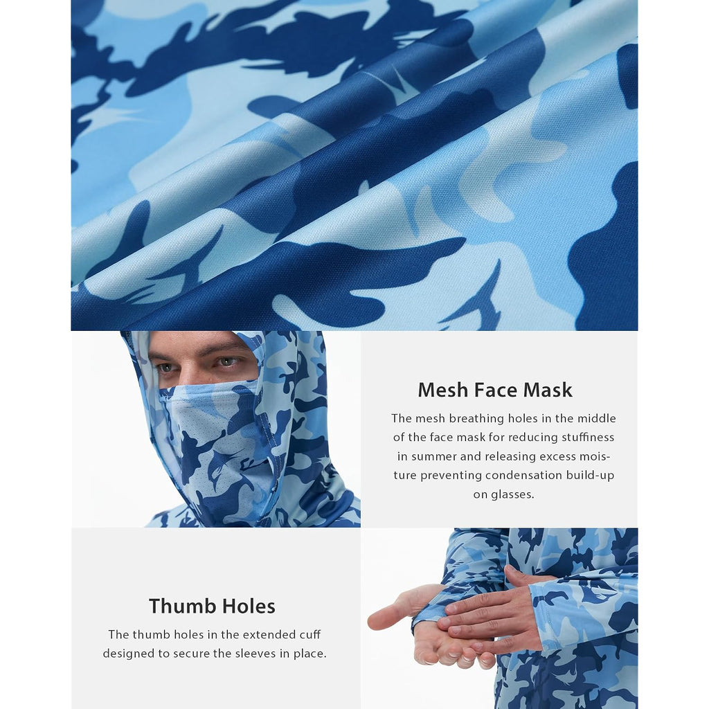 Fisheal Men'S Performance Fishing Hoodie Shirt - Upf 50+ Sun Protection Long Sleeve Thumbholes Shirts With Neck Gaiter