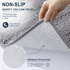 Smiry Thick Chenille Bathroom Rugs 30X20, Soft Absorbent Bath Mat, Grey | Quick‑Dry & Machine Washable, Non‑Slip Bath Carpet, Striped Bath Rugs For Tub & Shower, Modern Home Decor Accessories