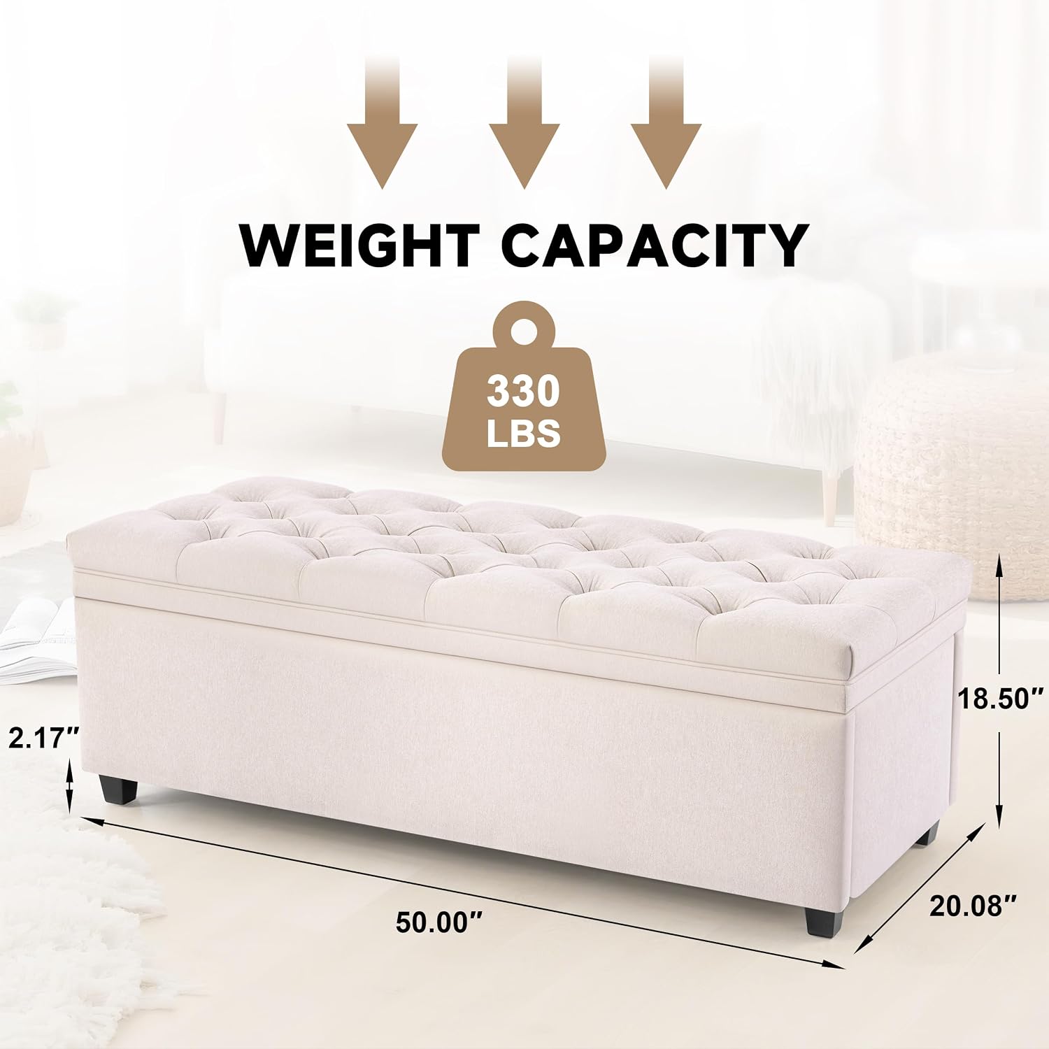 Mangodan Storage Ottoman Bench, Tufted Ottoman With Storage For Living Room, Large Modern Entryway Benchs