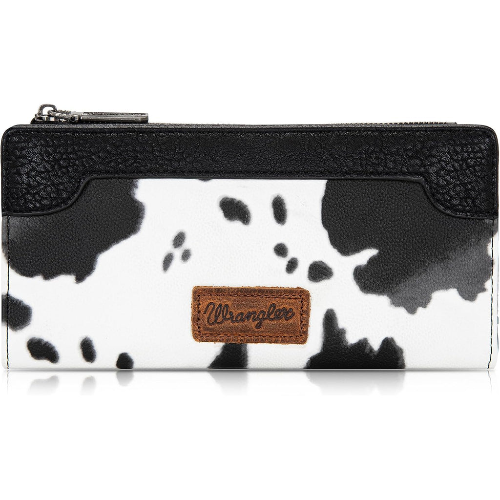 Montana West Wrangler Cow Print Bifold Wallet Women'S Wallets, Card Cases & Money Organizers Women Credit Card Wallet For Ladies Female Cash Wallett Black Wallets With Smooth Zipper