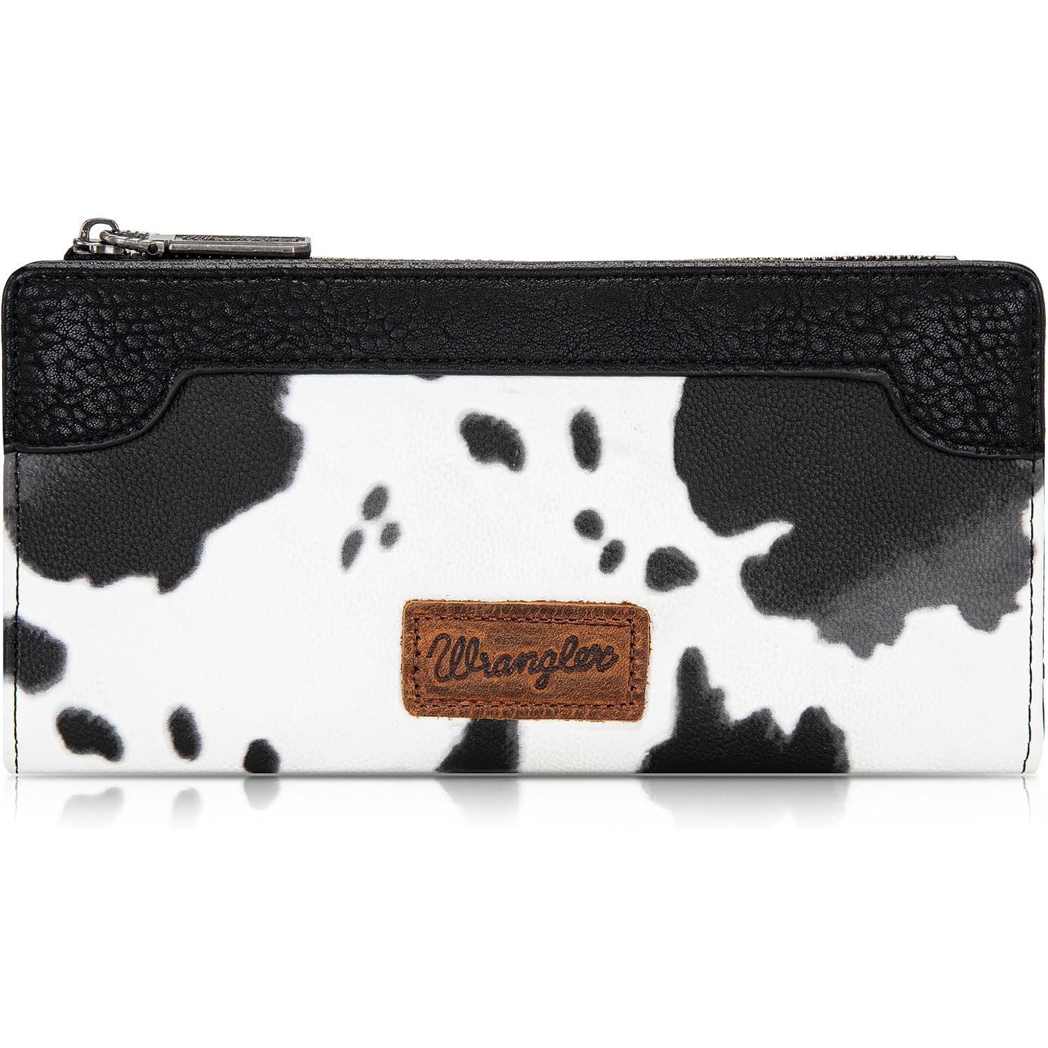 Montana West Wrangler Cow Print Bifold Wallet Women'S Wallets, Card Cases & Money Organizers Women Credit Card Wallet For Ladies Female Cash Wallett Black Wallets With Smooth Zipper