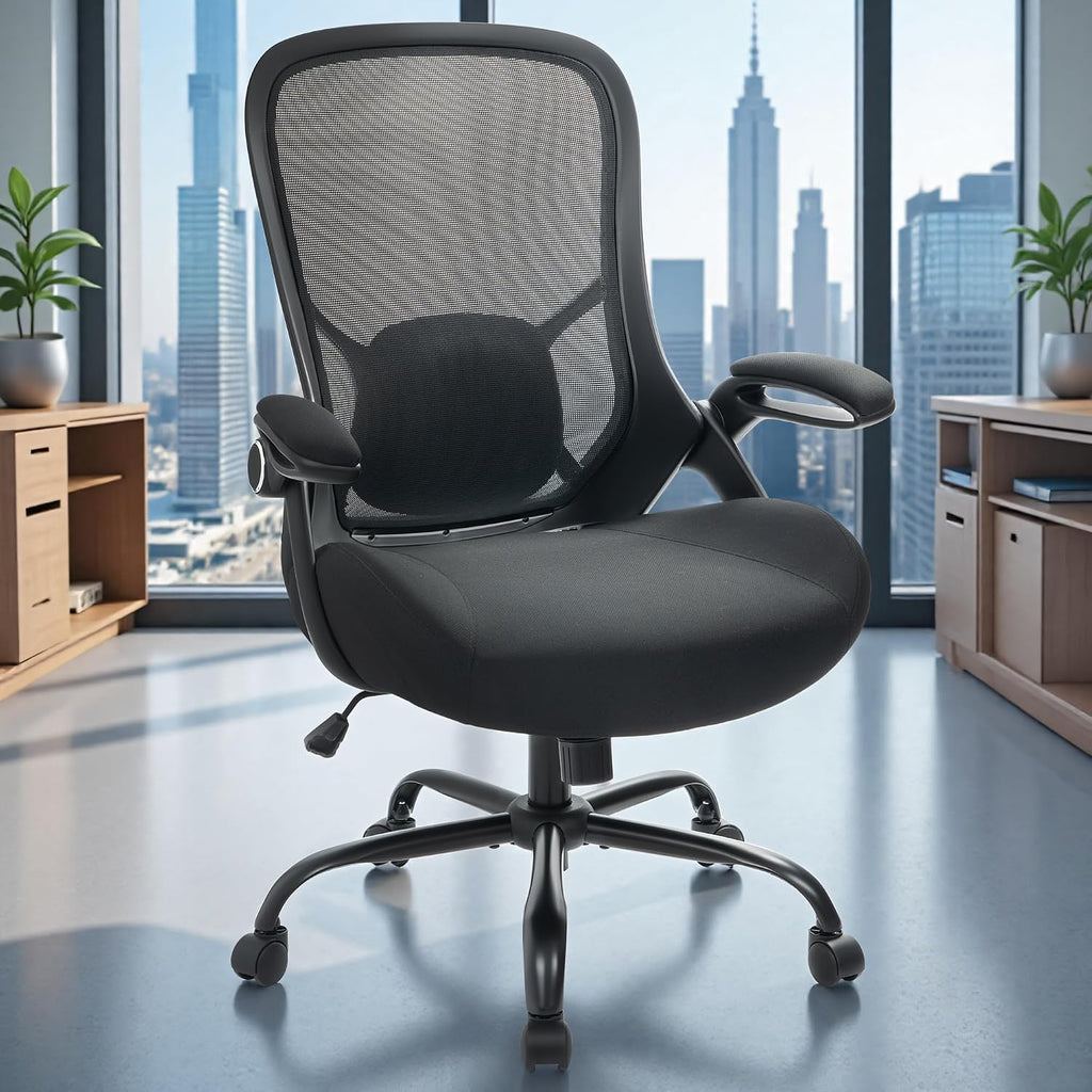 Big And Tall 400Lbs Heavy Duty Office Chair, 5" Thickened Seat Ergonomic Desk Chair With Adjustable Armrests, Home Office Computer Chairs For Long Hours Mesh Executive Chair(Black)