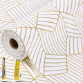 Shelf Liners For Kitchen Cabinets 12In X 20Ft, Non Adhesive Cabinet Liner Strong Non-Slip Thickened Gold Geometric Drawer Liner, Easy To Clean For Shelf, Cabinet With Knife And Tape Measure