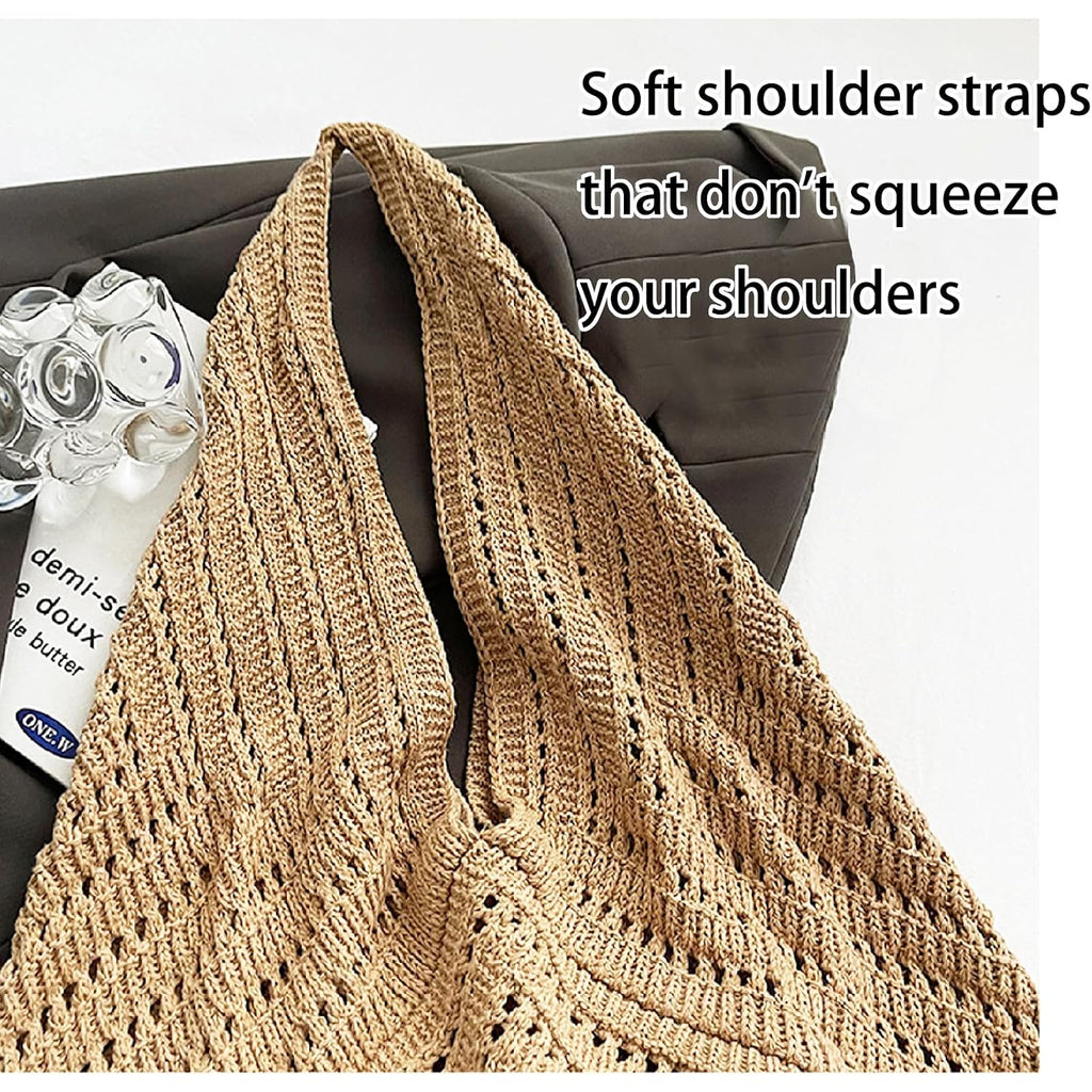 Crochet Beach Tote Bag Summer Vacation Handbags Beach Bag For Women Cute Woven Shoulder Purses Mesh Knit Crochet Bag