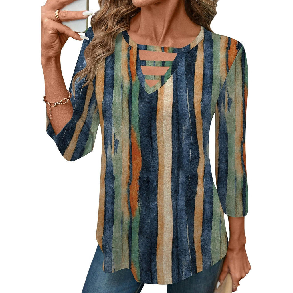 Lomon Women'S 3/4 Length Sleeve Tops Crew Neck Hollow Out T Shirts Fashion Casual Tops For Women 2026