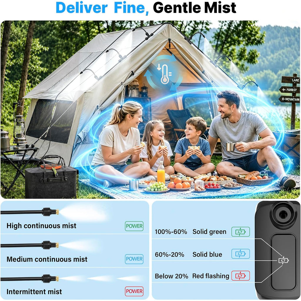 50Ft Portable Misting System For Cooling, Misters For Outside Patio With 5.8Gal/22L Foldable Tank, 5200Mah Pump (Ipx8) & 8 Adjustable Brass Nozzles For Umbrella, Camping, Golf Cart, Sport