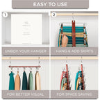 Skirt Hangers Space Saving With Clips - 2 Pack - European Beechwood 5-Tier Hanger For Shorts, Skirts, And Pants - Closet Organizer And Storage Solution For Women With 360° Swivel Hook