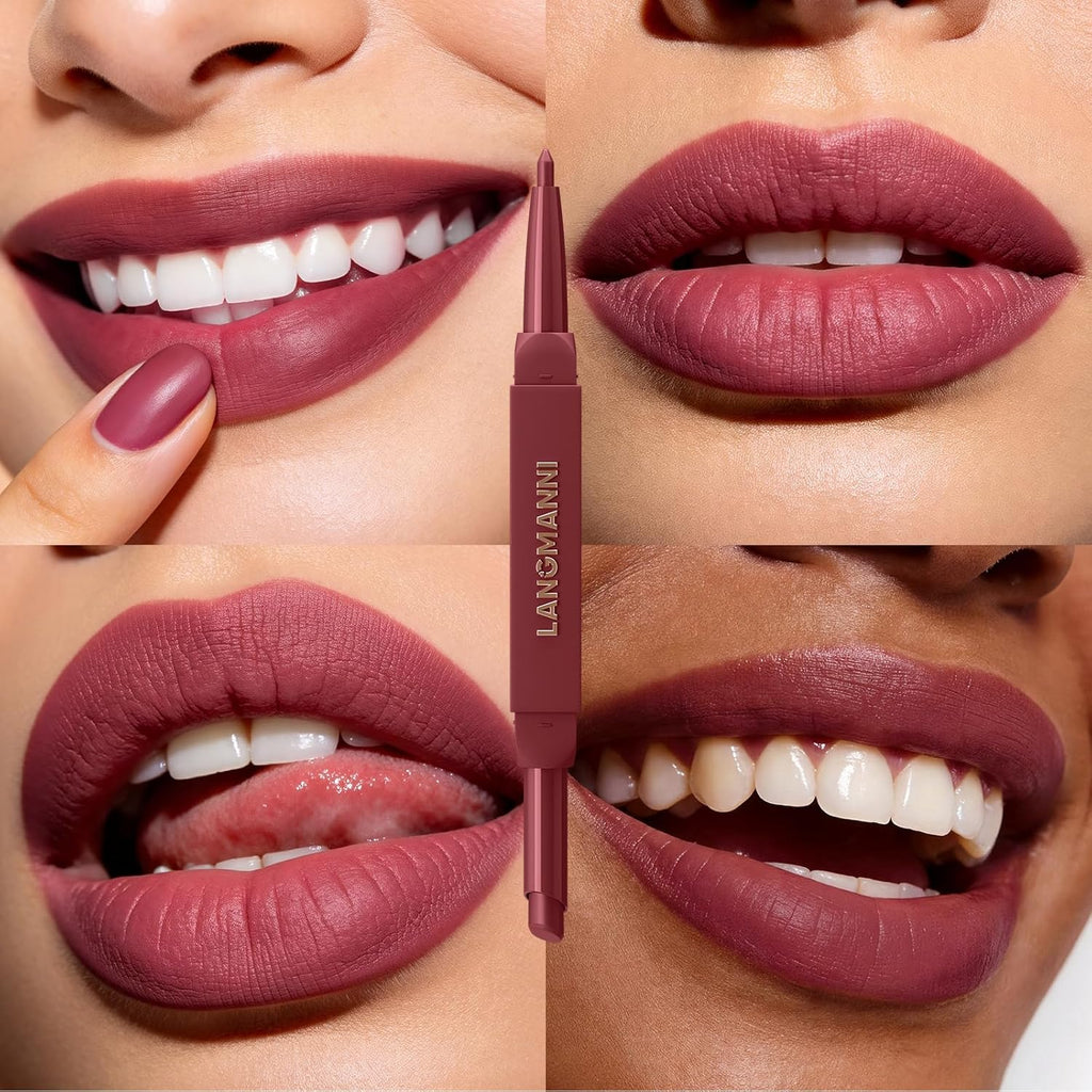 LANGMANNI 2-in-1 Lipstick & Lip Liner Set,6 Colors Gift Set|Angled Lipstick+Matching Lipliner Pencil|Velvet Matte Finish,Long-Lasting & Smudge-Resistant|All-in-One Lip Makeup Kit for Women(#A)