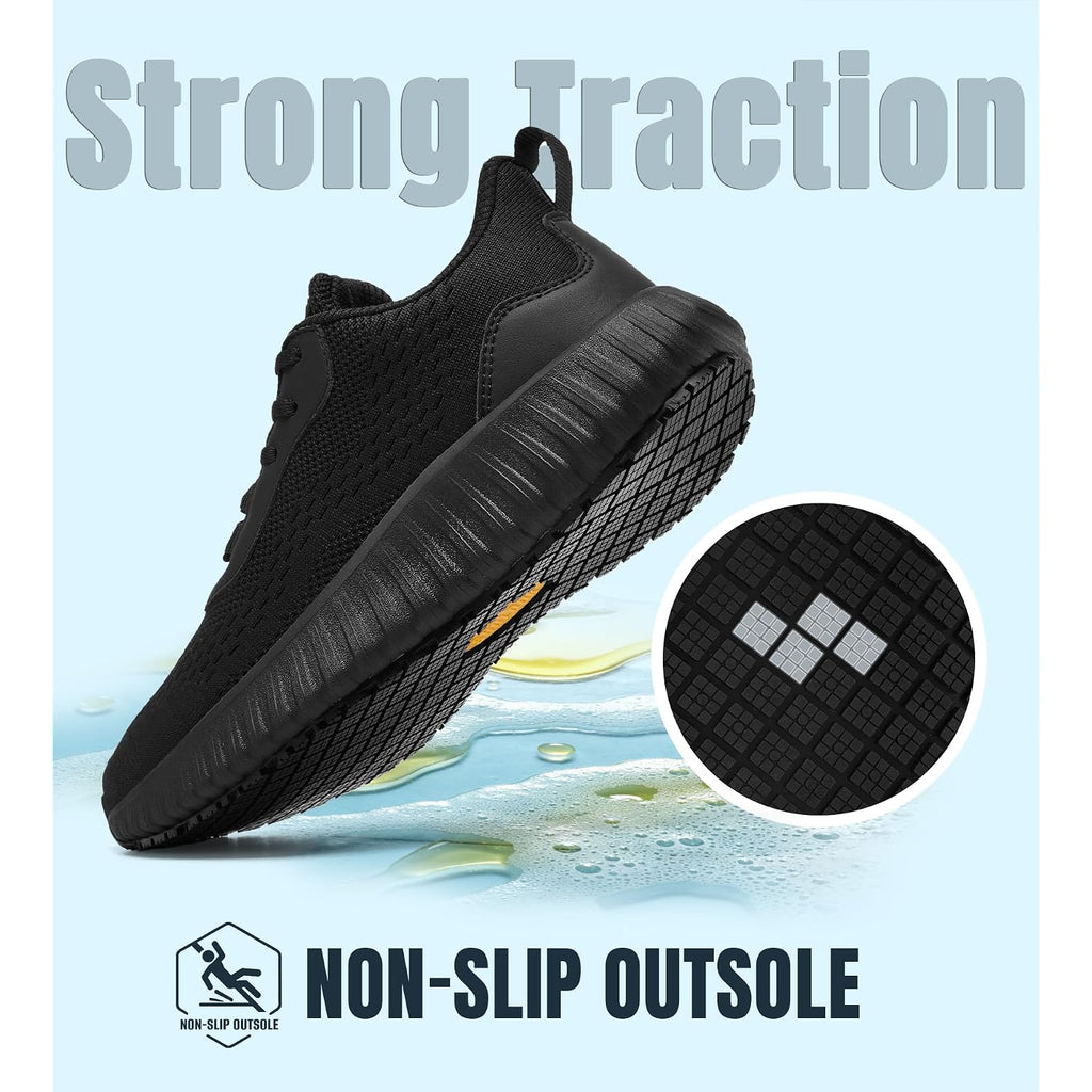 Shulook Women'S Non Slip Work Shoes Slip-Resistant Kitchen Chef Restaurant Food Service Nurse Shoe Comfortable Mesh Breathable Walking Sneakers Black