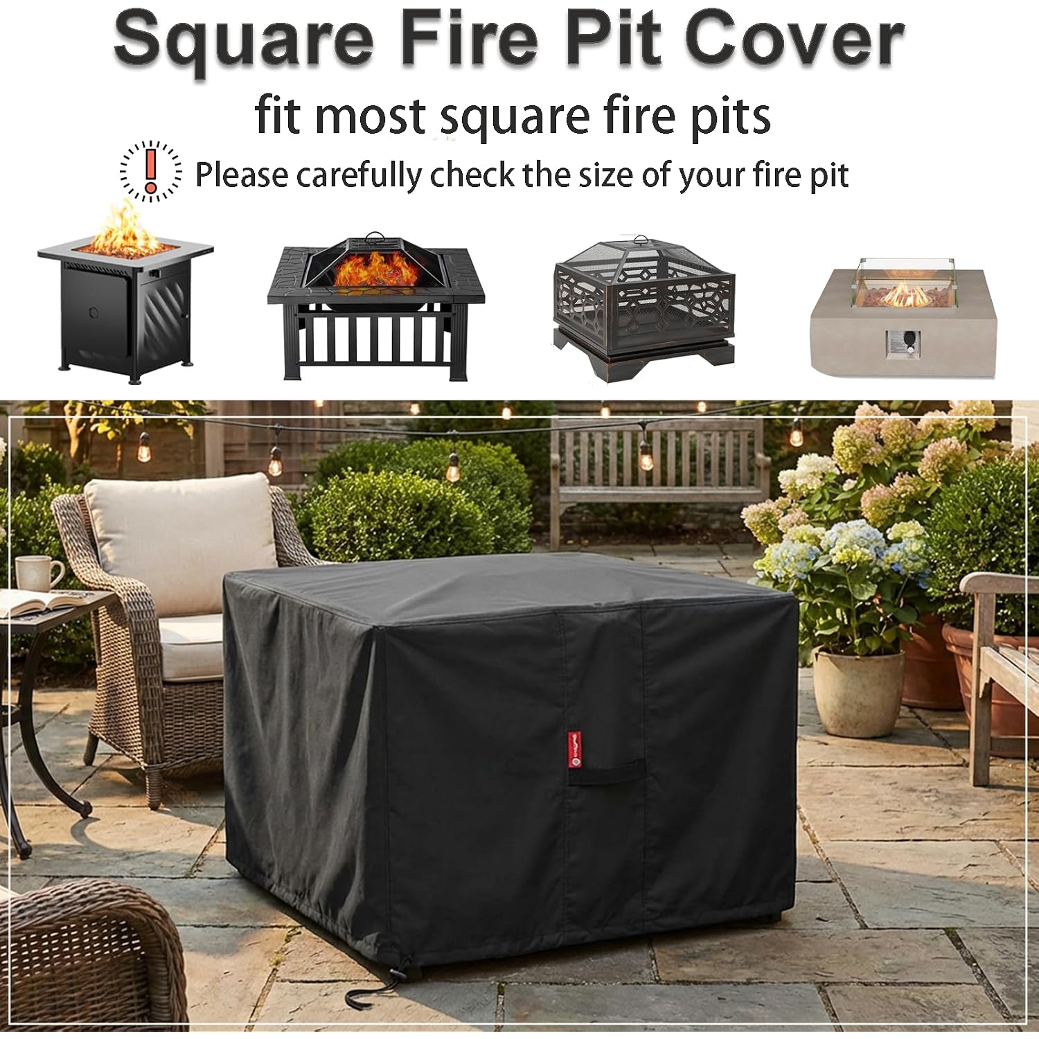 Gas Fire Pit Cover Square 32"L X 32"W X 24"H,Waterproof 600D