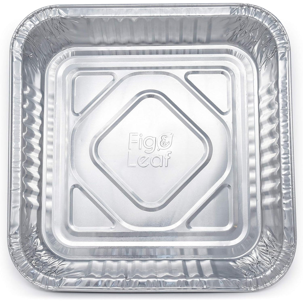 Fig & Leaf (35 Pack) 8” x 8” Square Baking Cake Pans with Plastic Dome Lids | Heavy Duty l Disposable Aluminum Foil Tins l Portable Food Containers l Perfect for Roasting Oven Toaster Cooking