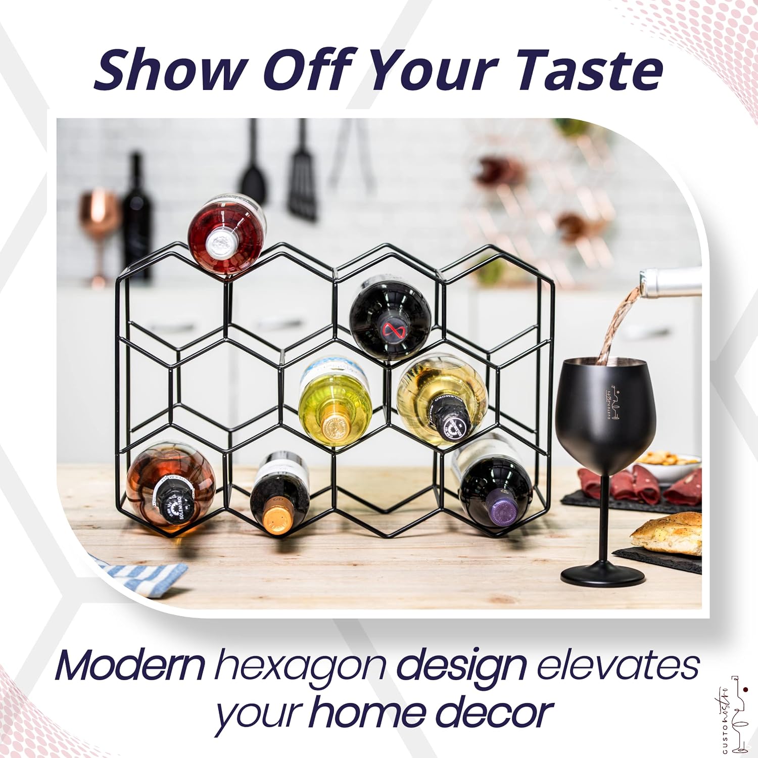 Gusto Nostro Countertop Wine Rack - 14 Bottle Freestanding Modern Black Metal Small - 3 Tier Tabletop Wine Holder Stand For Cabinet, Pantry - Wine Racks Countertop - No Assembly Required