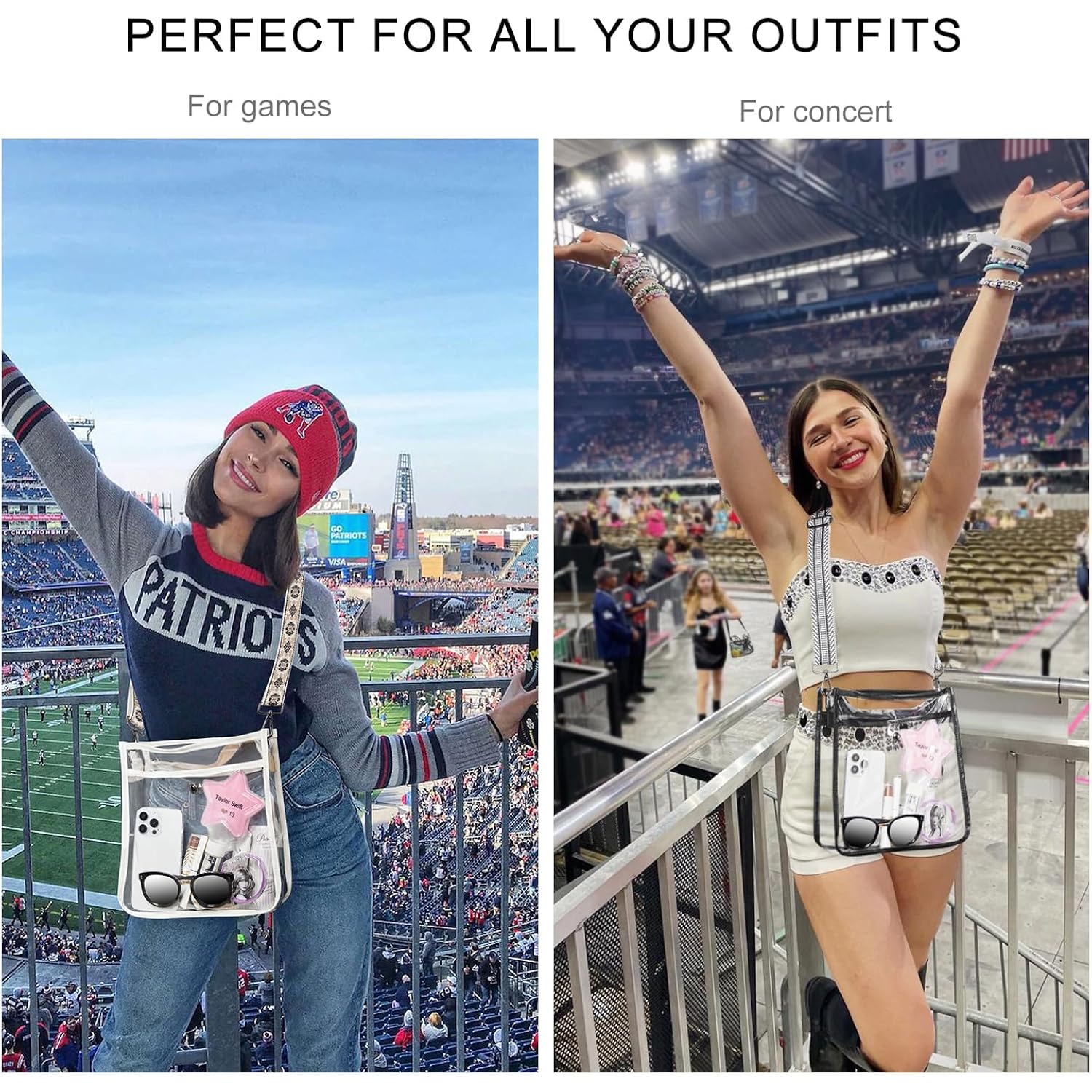 Bluome Clear Bag for Stadium Events 12x12x6, Clear Purses Stadium Bag Crossbody Purses for Concerts Football Games Travel