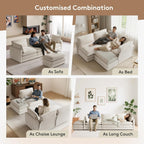 Rowhy 104'' Modular Sectional Cloud Couch With Movable Ottoman, 4 Seat Modern Corduroy Sofa, Deep Seat L Shaped Couch For Living Room Bedroom Apartment, Beige