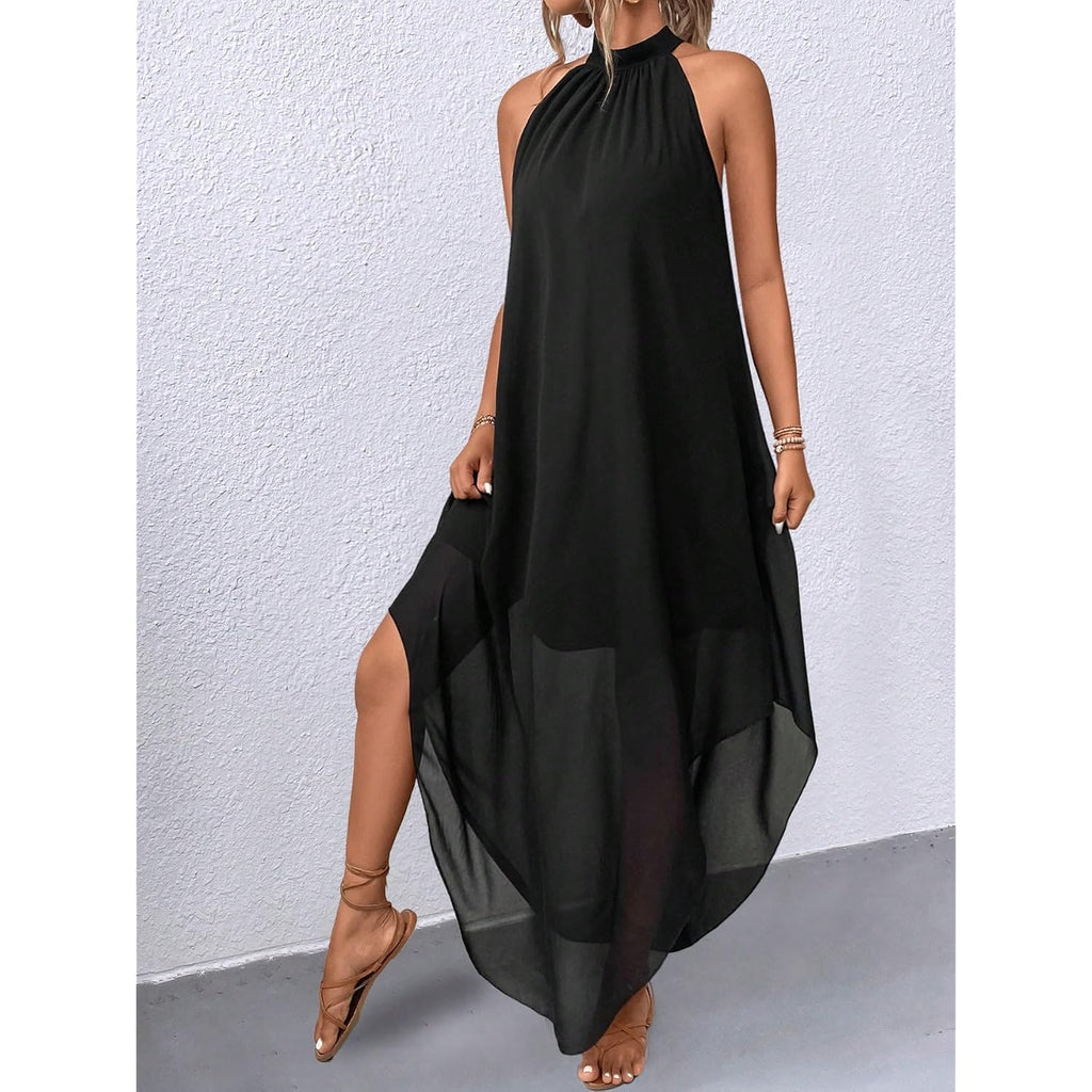 Verdusa Women'S Wedding Guest Dress Halter Flowy Chiffon Asymmetrical Long Summer Prom Dress