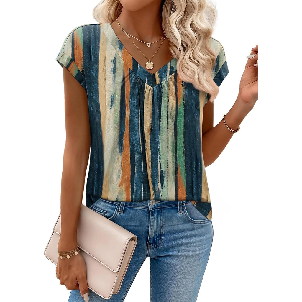 Zeagoo Womens Tops Short Sleeve V Neck Shirts Summer Dressy Casual Business Clothes Work Blouses Fashion Clothing Outfits Cx289 Striped Tie Dye