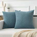 Kevin Textile Throw Pillow Covers Soft Corduroy Decorative Set Of 2 Boho Striped Pillow Covers Pillowcases Farmhouse Home Decor For Couch Bed Sofa Living Room 18X18 Inch Blue Grey