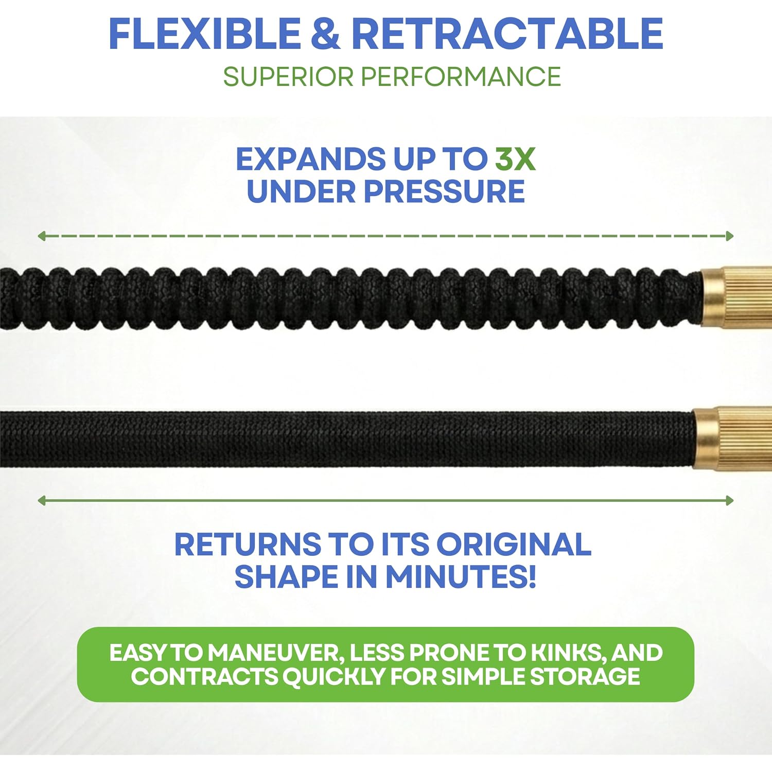 J&B Xpandahose 75Ft Expandable Garden Hose, Lightweight, Brass Connectors | Ultra Strong 3750D Fabric, 4-Layer Latex Core, Expands 3X, Kink & Leak-Resistant, 10-Pattern Nozzle, Storage Bag