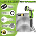Goxawee Garden Hose 50Ft, Stainless Steel Heavy Duty Water Hose With 10 Function Nozzle, No-Kink, Tough & Flexible, Sturdy And Lightweight, Rust Proof For Yard, Outdoor, Rv