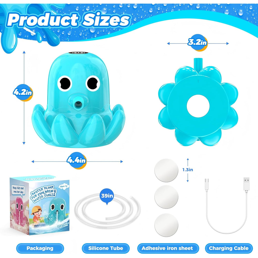 Water Table Pump, Continuous Flow Rechargeable Magnetic Octopus Pump, Battery Powered No Drill Installation, Non-Stop Fun Summer Outdoor Water Toys, Water Play Accessories For Kids Toddlers, Green