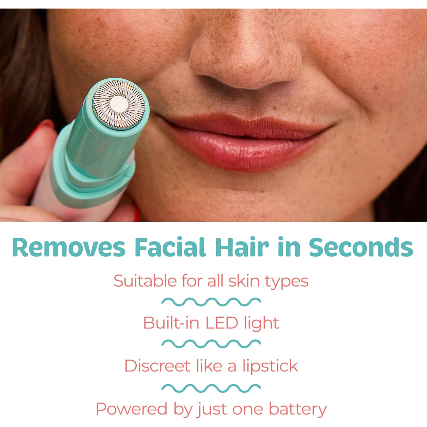 PalmPerfect Facial Hair Remover for Women – Portable Lipstick-Sized Shaver with Built-in LED Light – Painless Dual-Track Rotary Blade for Upper Lip, Cheeks, and Forehead – AA Battery Powered