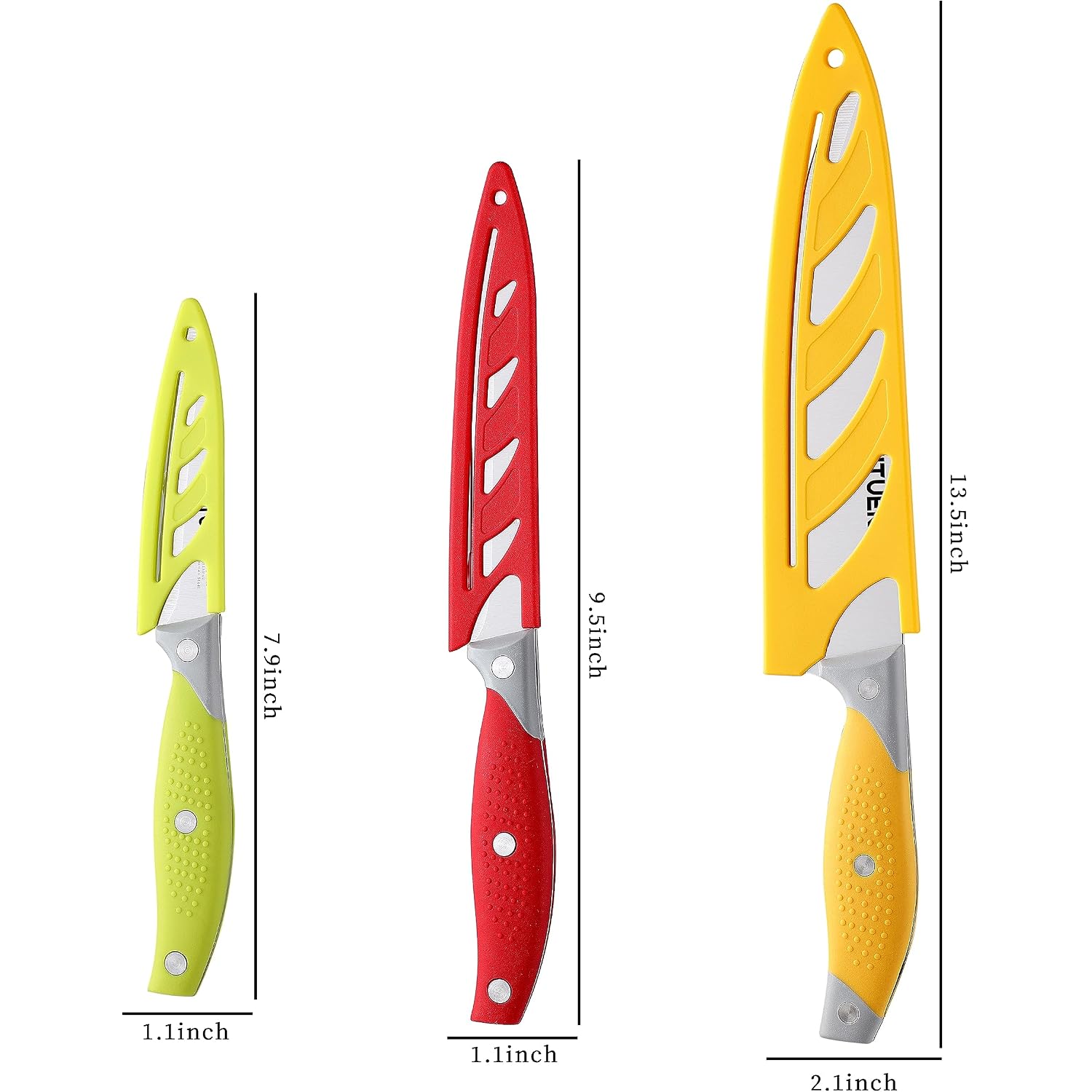 Vituer Chef Knife, 3Pcs Kitchen Knife, Multicolor Stainless Steel Sharp Chef Knife Set (3Pack, Yellow, Red, Green)