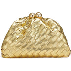 Gold Clutch Purses For Women, Woven Evening Handbags, Formal Dumpling Bag