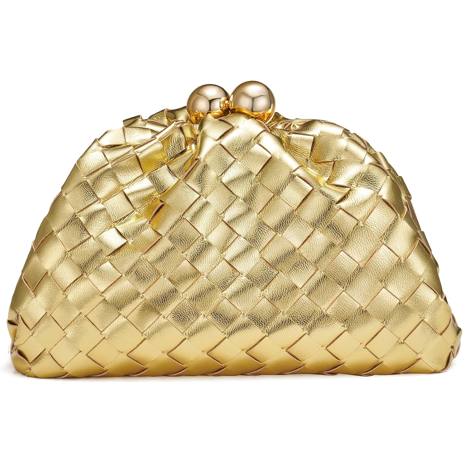 Gold Clutch Purses For Women, Woven Evening Handbags, Formal Dumpling Bag