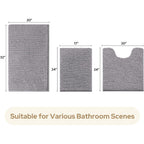 HOMEIDEAS 3 Pieces Bathroom Rugs, Soft Thick Absorbent Chenille Bath Mats, Washable Non-Slip Floor Rugs for Shower & Bath, Grey