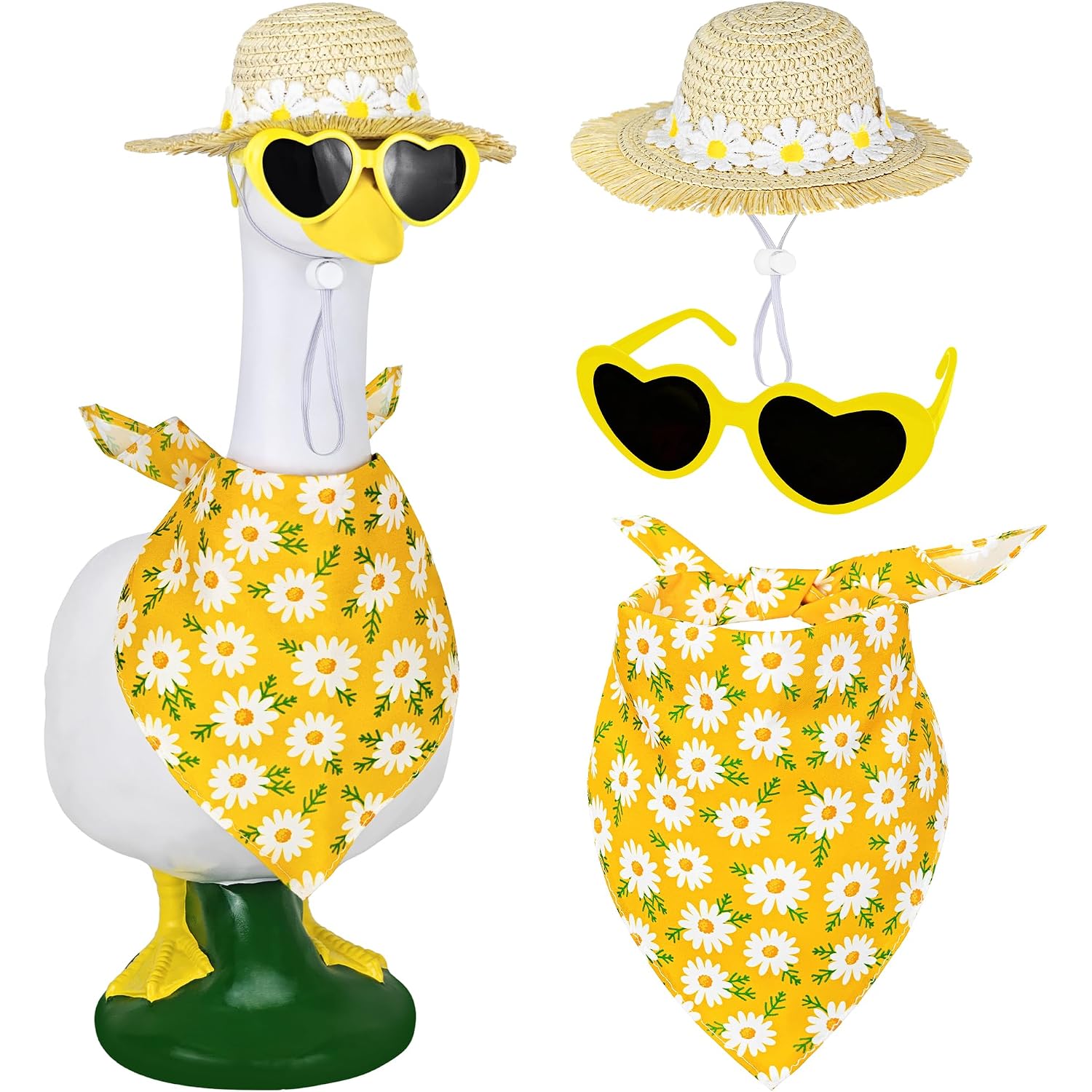 Summer Spring Porch Goose Outfit, Daisy Flower Goose Outfit Clothes For 17/23" Lawn Geese Statue For Garden Yard Decor (Yellow) (Yellow)