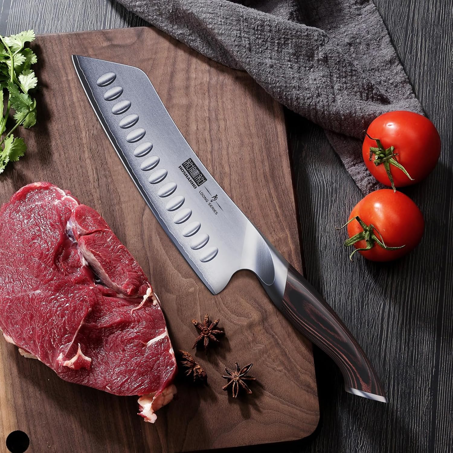 Hoshanho 7 Inch Japanese Chef Knife, Ultra Sharp High Carbon Stainless Steel Kitchen Knife, Professional Santoku Knives With Ergonomic Pakkawood Handle
