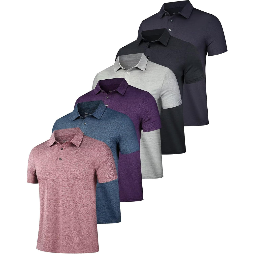 Oygsieg 6 Pack Mens Polo Shirts Performance Short Sleeve Golf Shirt Moisture Wicking Athletic Casual Collared T-Shirt