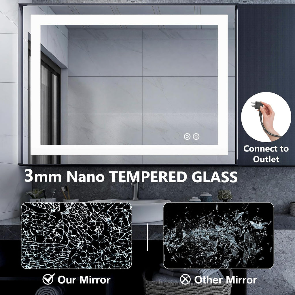 Dumos 24.1"X32.1" Led Bathroom Mirror, Smart Anti-Fog Bathroom Vanity Mirror With Front Light & Backlit, 3 Color Temperatures, Dimmable, Memory Function